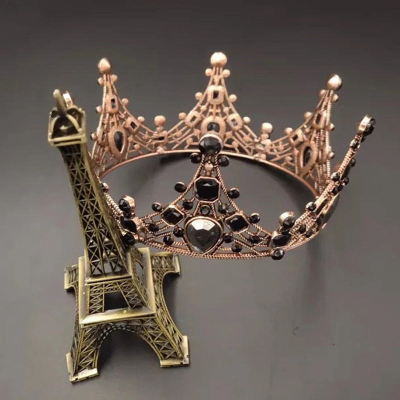 Red Copper Decorative Crown Bridal Headgear Black Alloy Queen Crown Tiara Top Quality