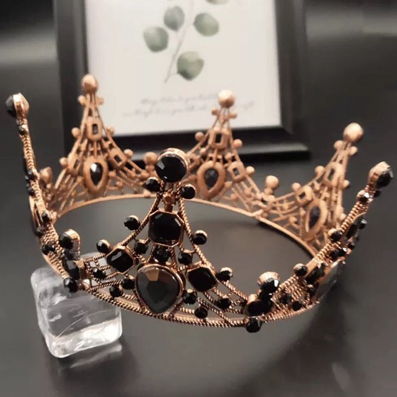 Red Copper Decorative Crown Bridal Headgear Black Alloy Queen Crown Tiara Top Quality