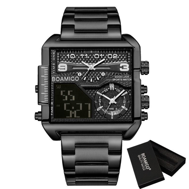 BOAMIGO Top Brand Luxury Fashion Men Watches Gold Stainless Steel Sport Square Digital Analog Big Quartz Watch for Men