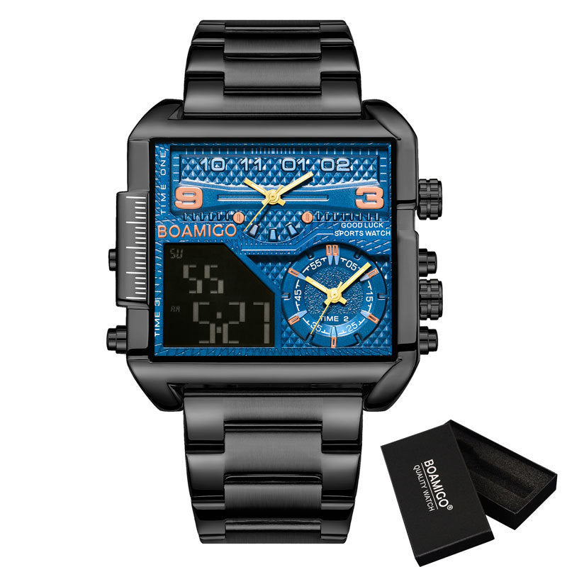 BOAMIGO Top Brand Luxury Fashion Men Watches Gold Stainless Steel Sport Square Digital Analog Big Quartz Watch for Men