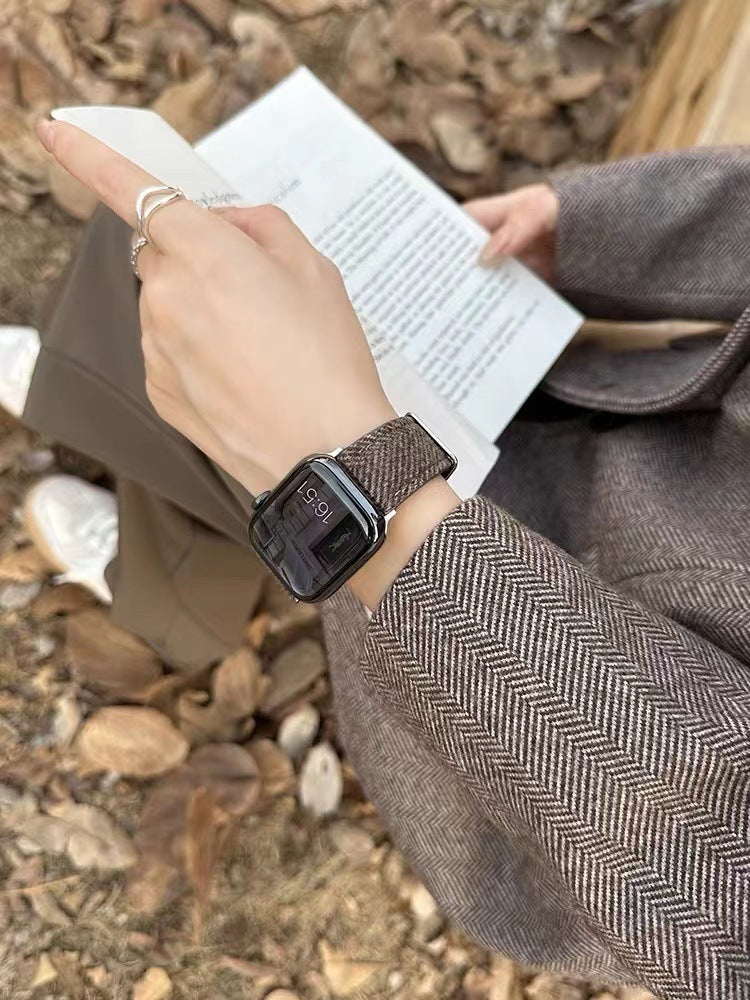 Woolen Leather Strap Watch Straight Interface- High Quality