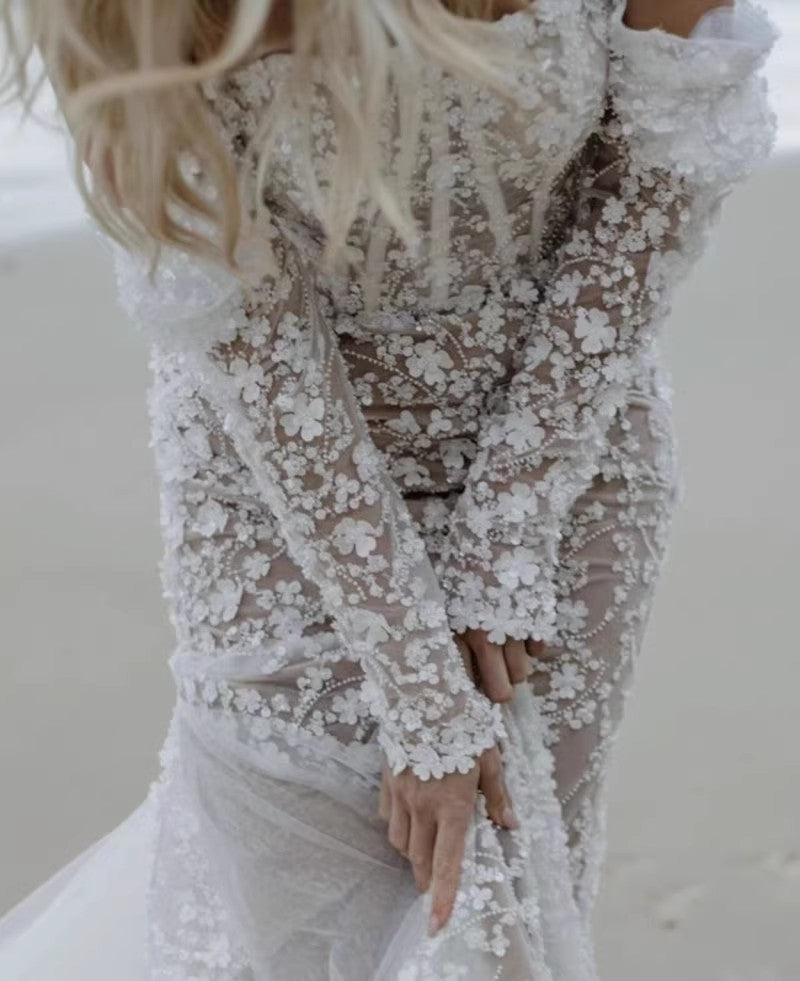 Fishtail Dress Light Wedding Dress Pearl Embroidery Evening Dress