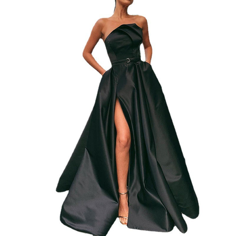 Satin Tube Top Party Evening Dress