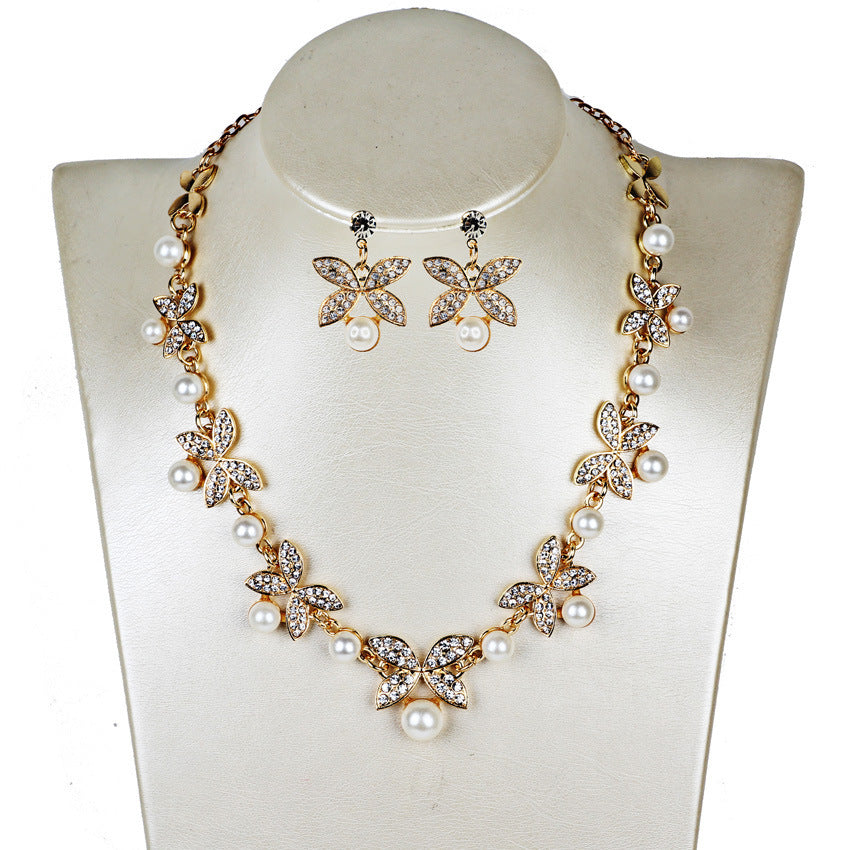 Pearl butterfly necklace, earrings, bridal jewelry set, bridal jewelry