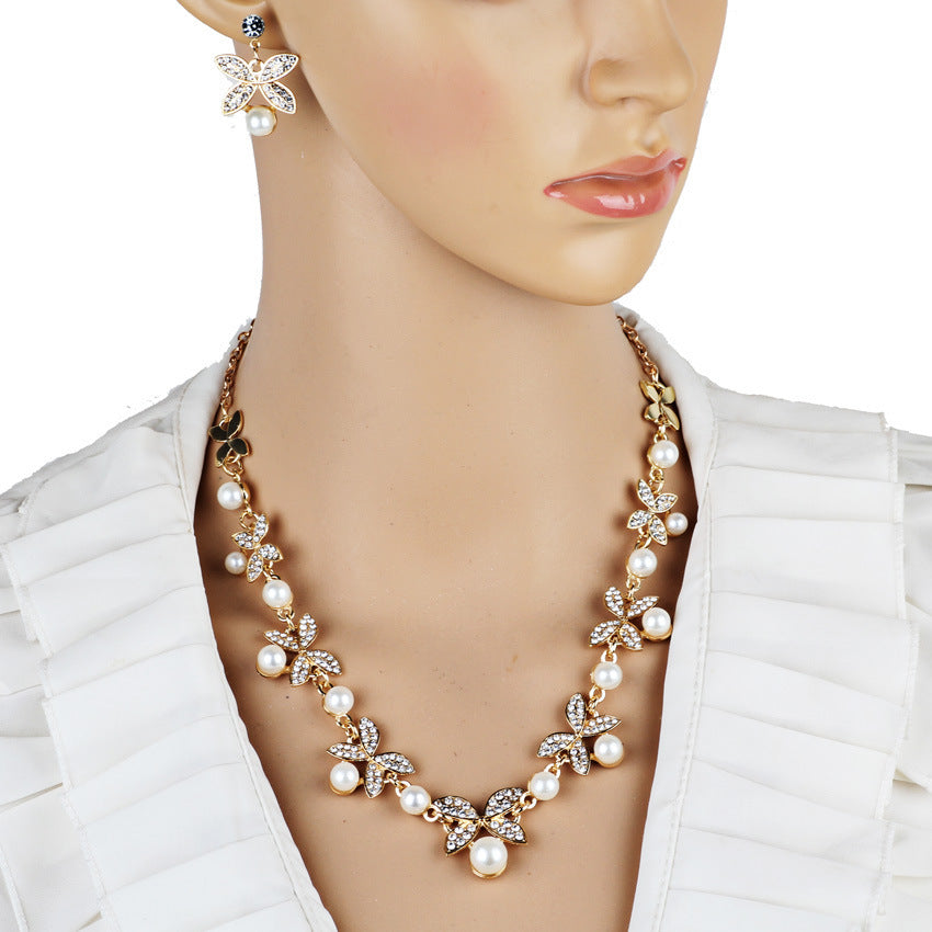 Pearl butterfly necklace, earrings, bridal jewelry set, bridal jewelry