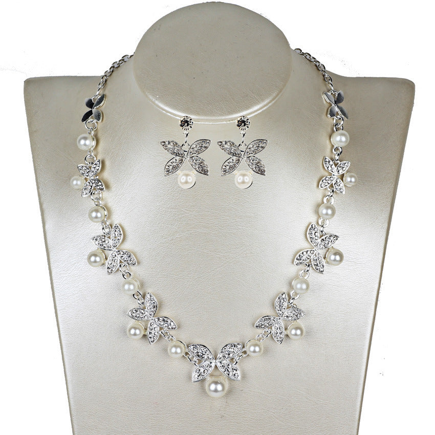 Pearl butterfly necklace, earrings, bridal jewelry set, bridal jewelry