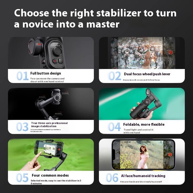 Original Selfie Three-axis Anti-shake Hand-held Tripod Head Mobile Phone Stabilizer