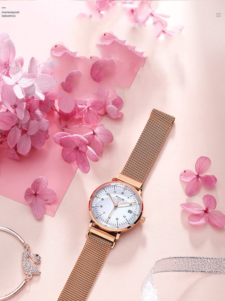 Original Flyke Fashion Simple Waterproof Watch Women's Ultra-thin Japanese Movement Calendar Women's Quartz Watch Foreign Trade Amazon