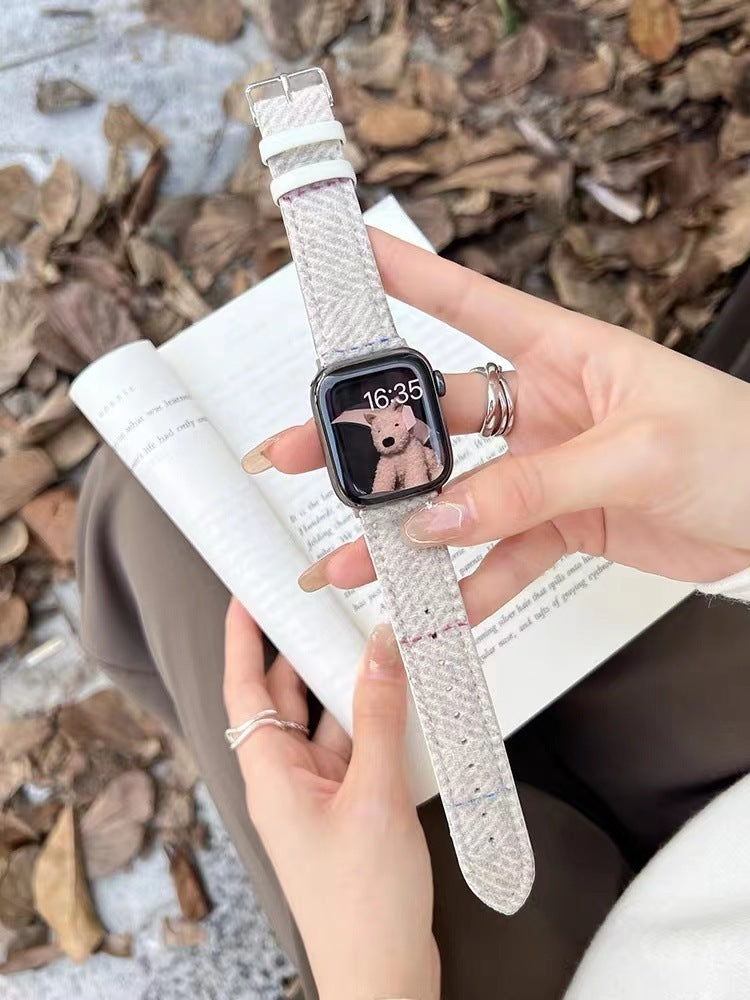 Woolen Leather Strap Watch Straight Interface- High Quality