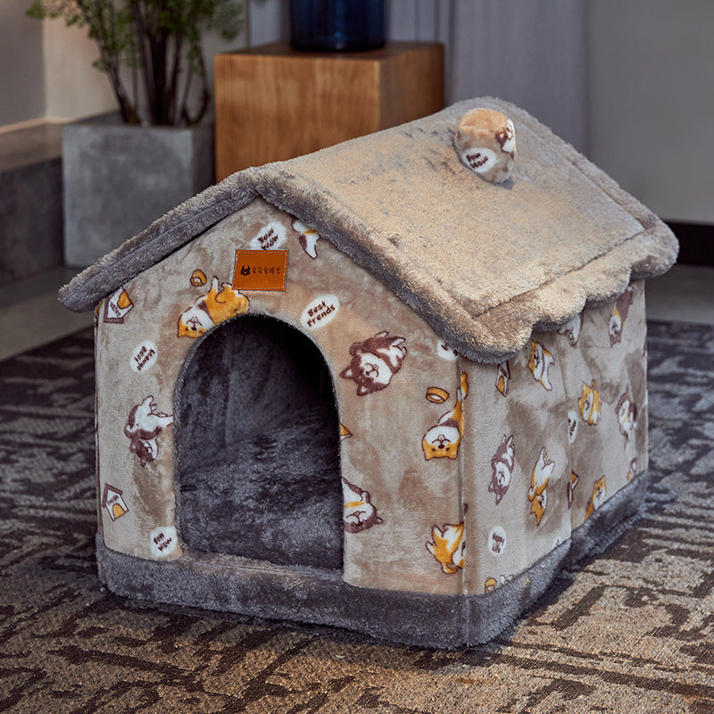 Original High Quality Foldable Dog House Pet Cat Bed Winter Dog Villa Sleep Kennel Removable Nest Warm Enclosed Cave Sofa Pets Supplies