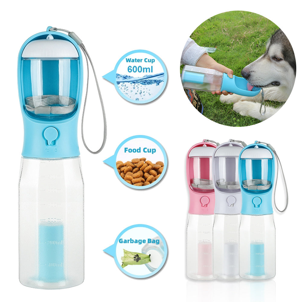 Original Portable Cat Dog Water Bottle Food Feeder Drinker Poop Dispenser 3 In 1 Leak-proof Multifunctional Dog Water Bottle Pet Products