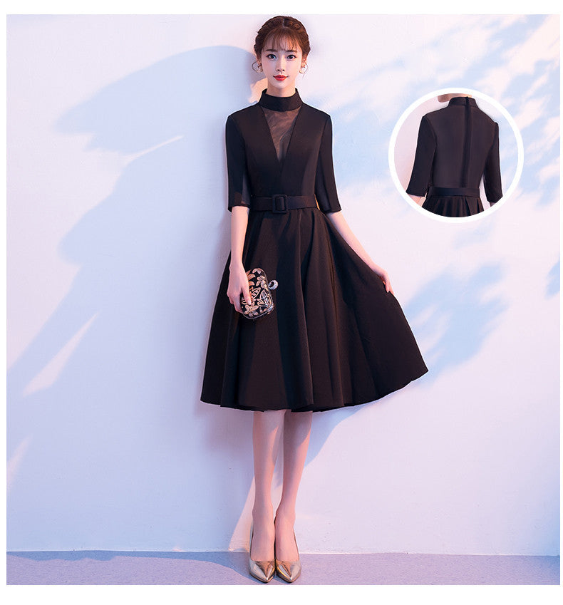 Women's Black Evening Dress Velvet High End Banquet