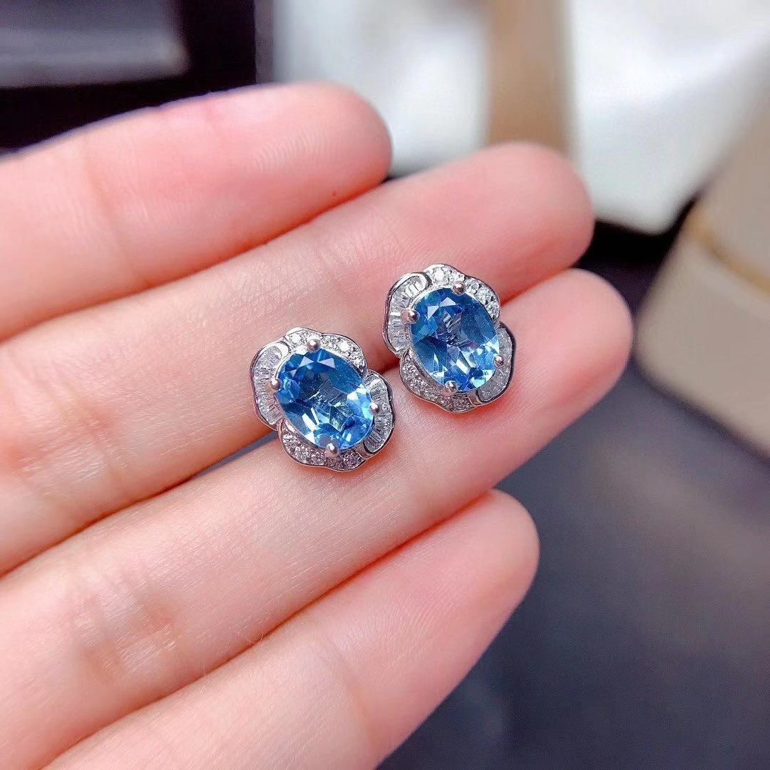 Natural Blue Topaz Set Noble Light Luxury 925 Silver Inlaid Necklace Women's Jewelry