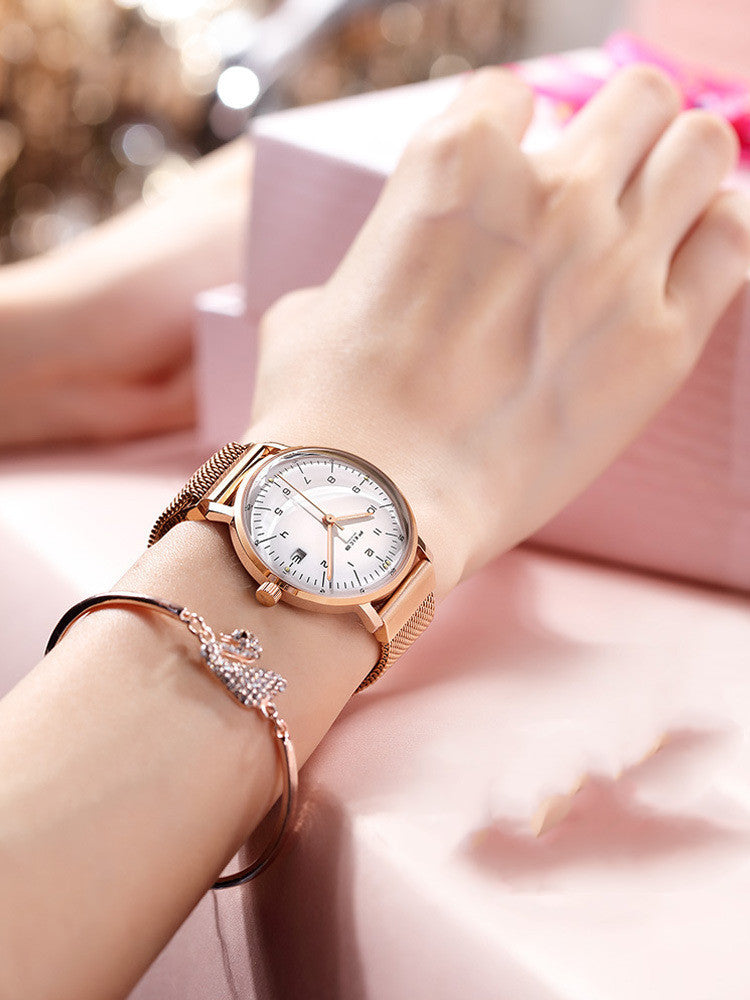 Original Flyke Fashion Simple Waterproof Watch Women's Ultra-thin Japanese Movement Calendar Women's Quartz Watch Foreign Trade Amazon
