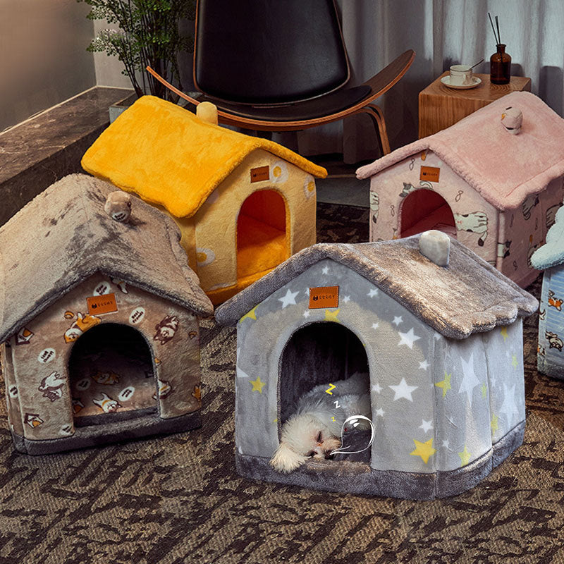 Original High Quality Foldable Dog House Pet Cat Bed Winter Dog Villa Sleep Kennel Removable Nest Warm Enclosed Cave Sofa Pets Supplies
