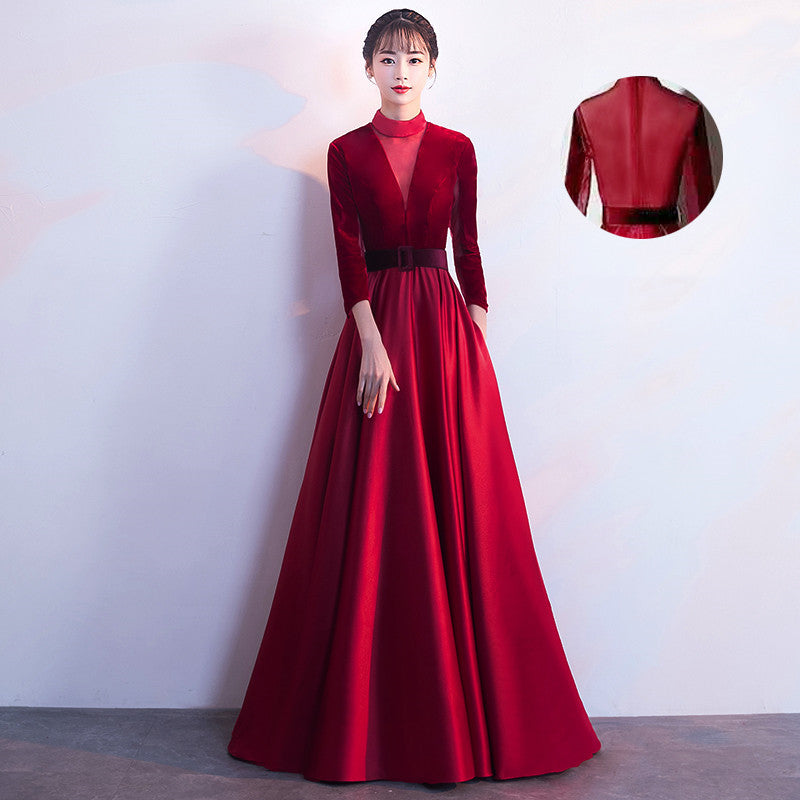Women's Black Evening Dress Velvet High End Banquet