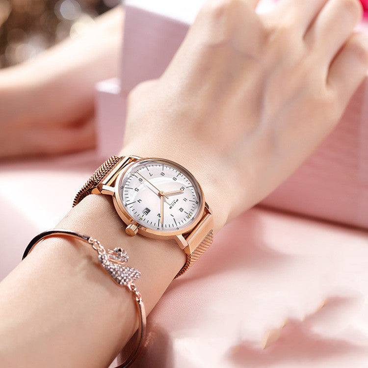 Original Flyke Fashion Simple Waterproof Watch Women's Ultra-thin Japanese Movement Calendar Women's Quartz Watch Foreign Trade Amazon