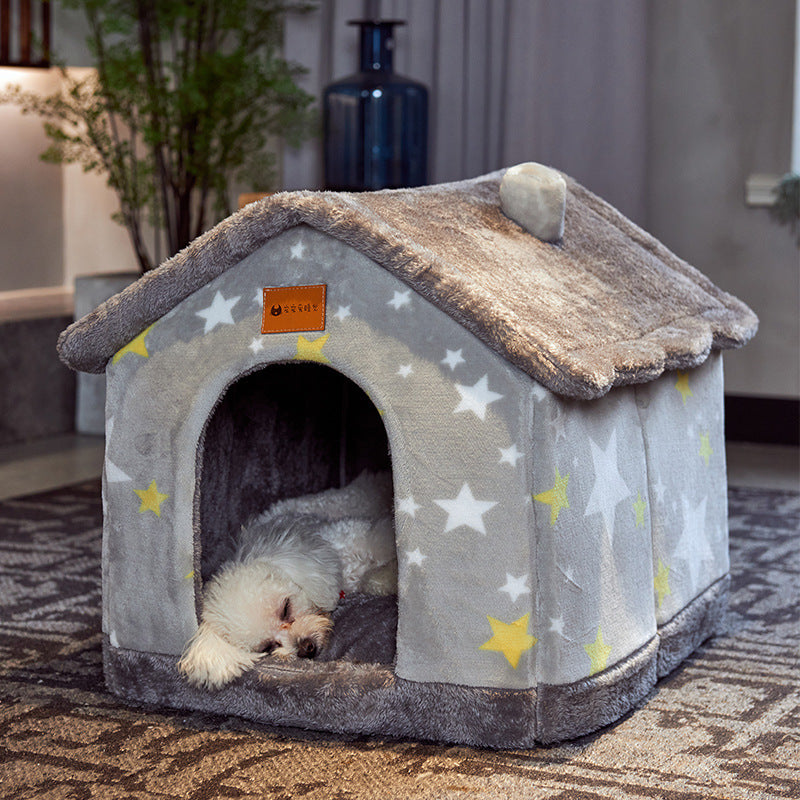 Original High Quality Foldable Dog House Pet Cat Bed Winter Dog Villa Sleep Kennel Removable Nest Warm Enclosed Cave Sofa Pets Supplies