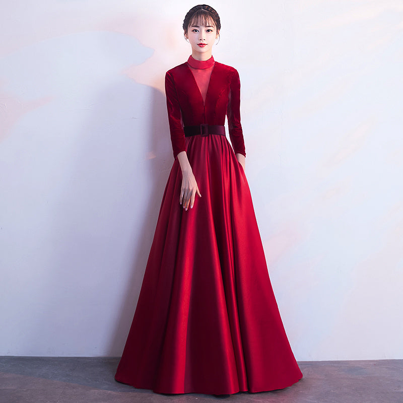 Women's Black Evening Dress Velvet High End Banquet