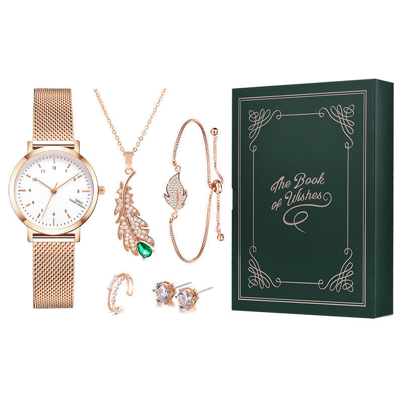 Ladies Set Watch Rhinestone Jewelry Bracelet Necklace