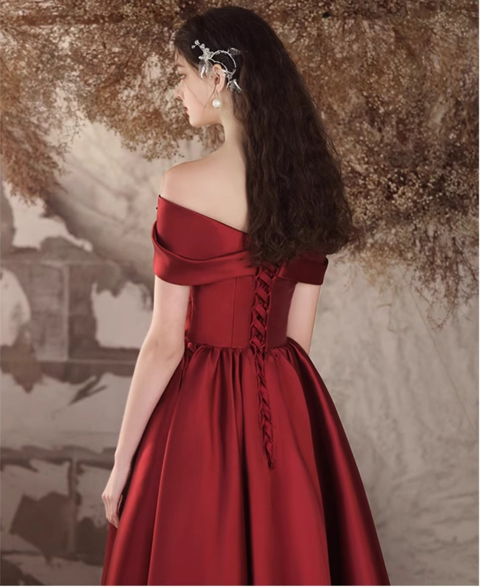 Off-shoulder Satin Toast Wedding Flower Evening Dress