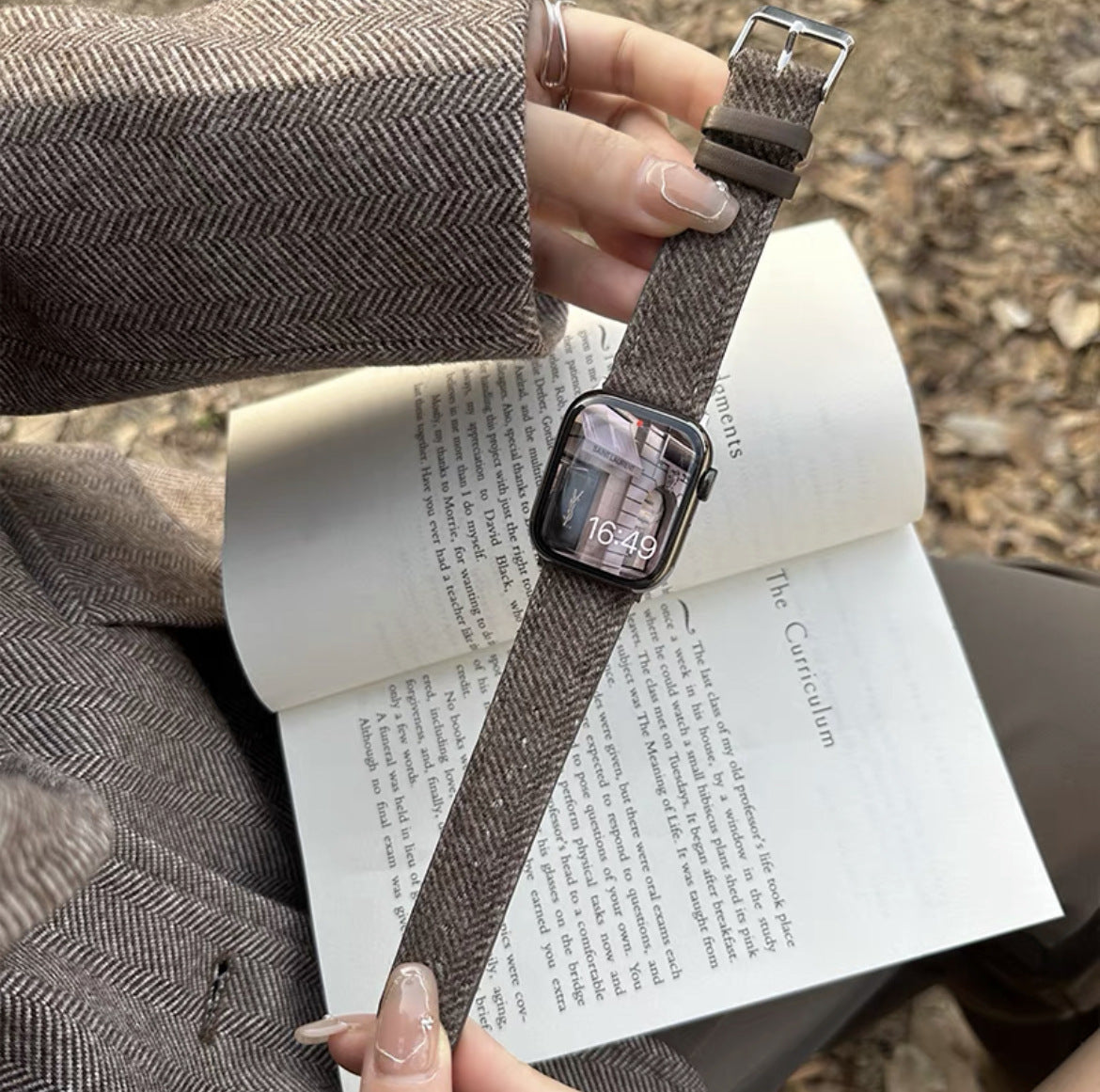 Woolen Leather Strap Watch Straight Interface- High Quality