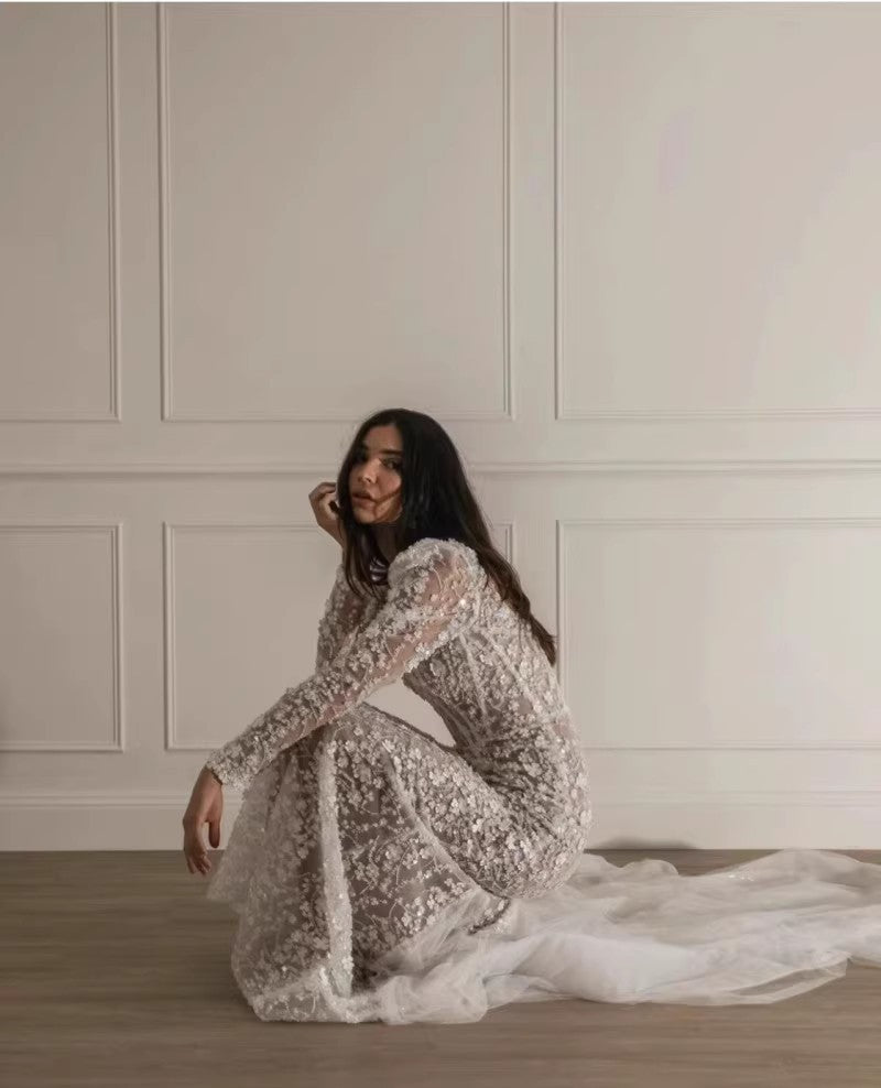 Fishtail Dress Light Wedding Dress Pearl Embroidery Evening Dress