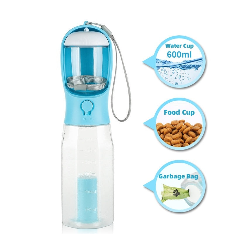 Original Portable Cat Dog Water Bottle Food Feeder Drinker Poop Dispenser 3 In 1 Leak-proof Multifunctional Dog Water Bottle Pet Products