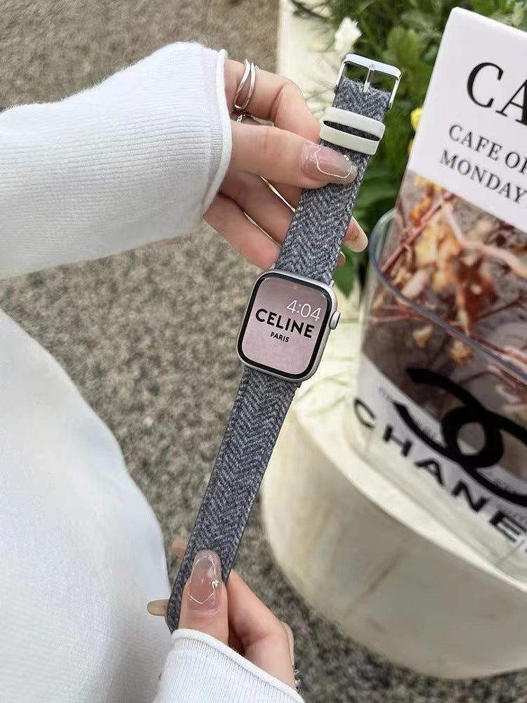 Woolen Leather Strap Watch Straight Interface- High Quality
