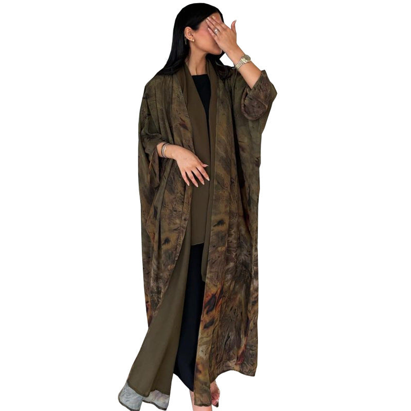 Coat Chiffon Printed Fashion Robe Shawl Dress Outer Wear Muslim Dubai