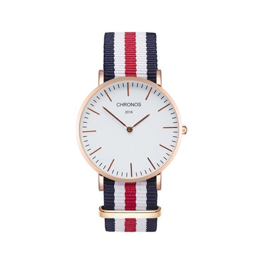 CHRONOS Watch Nylon Knitted Watchband Two Needle Cloth Button Couple Watch